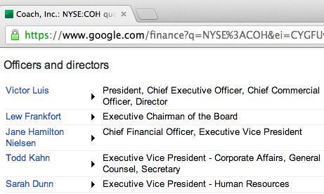 Google Finance management search